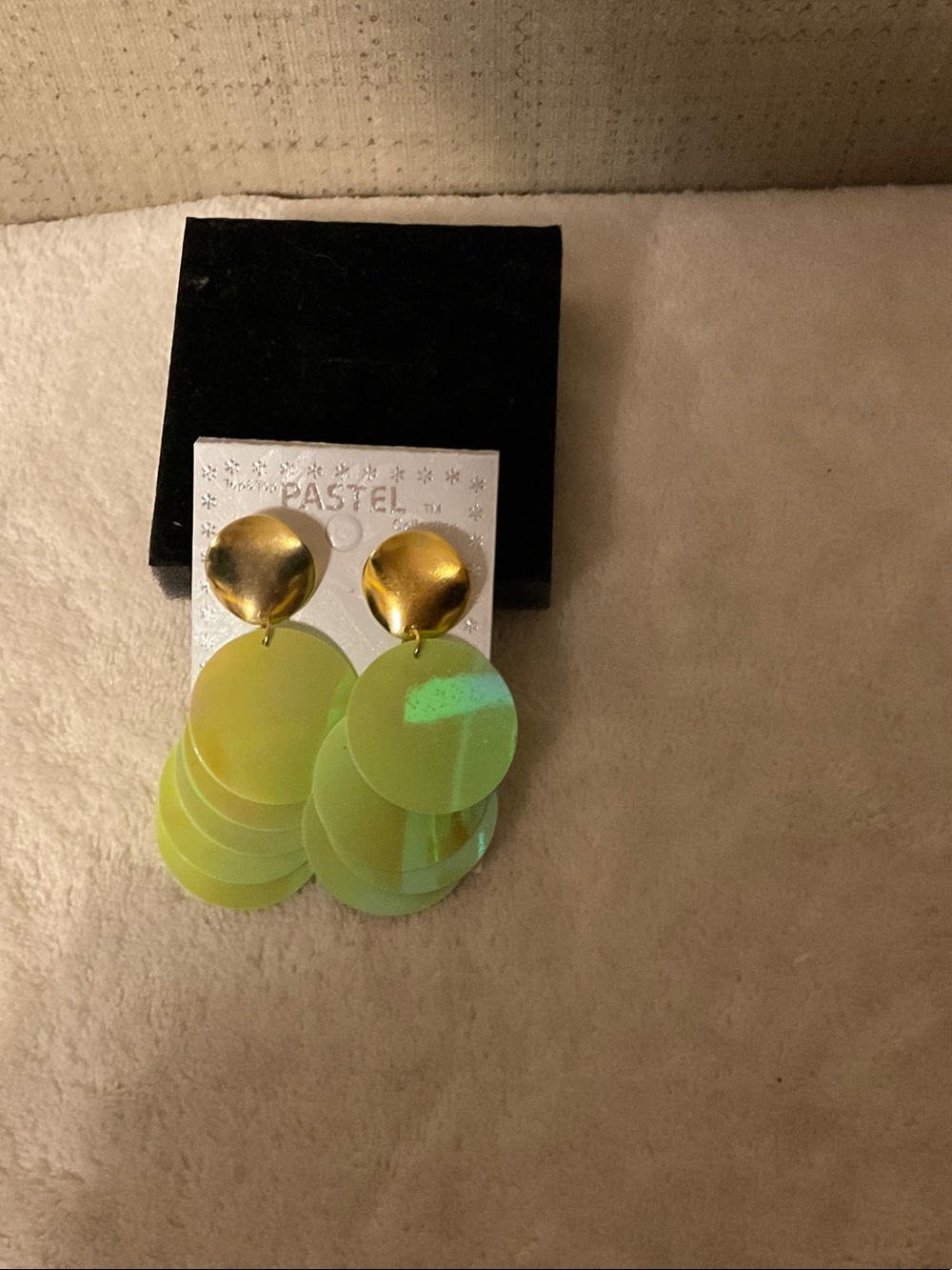 Pastels Lime Green Disc Drop Earrings with Gold Tops